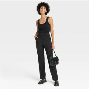 women’s high rise, regular fit, full length, straight stovepipe trousers
